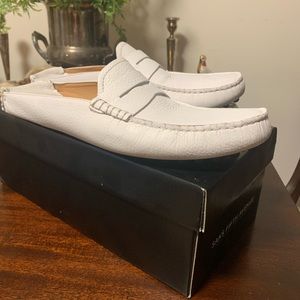 Men’s white driving mules Saks